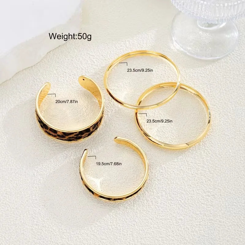 4pcs Bohemian PU Leather Leopard Print Bracelet
