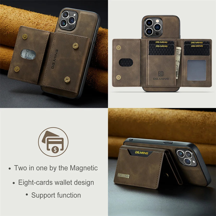 Magnetic Leather Wallet Case for iPhone 15 14 Plus 11 12 13 16 Pro