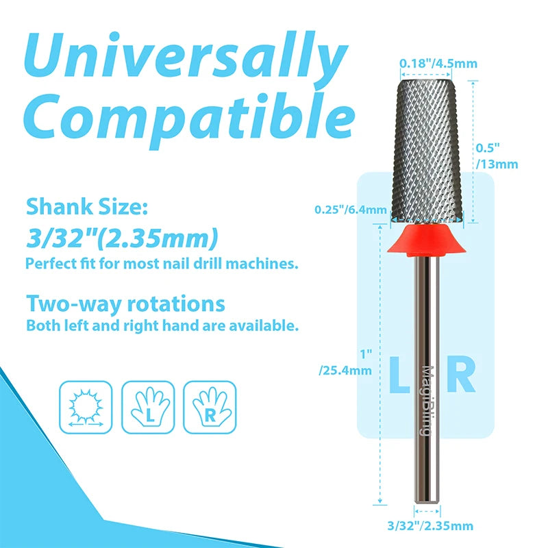 3/32" MagiBling Carbide Sharp 6.6mm Cross Cut Tapered Nails Bit For Acrylic Gel Remover