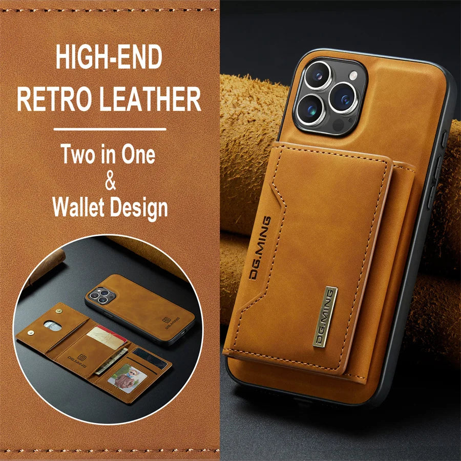 Magnetic Leather Wallet Case for iPhone 15 14 Plus 11 12 13 16 Pro