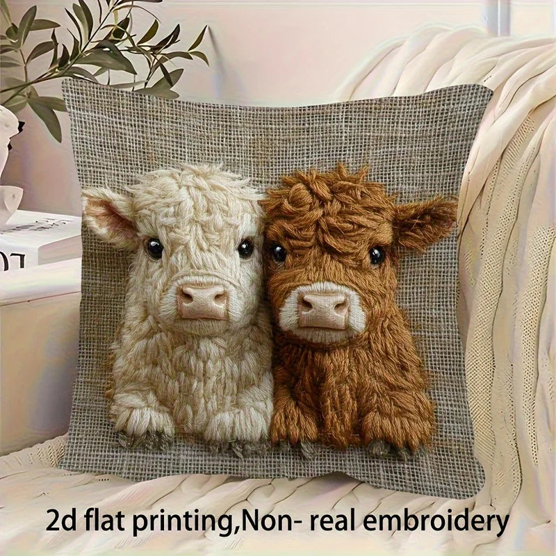 1pc 2D flat Highland cow pillowcase Pillow Not Included
