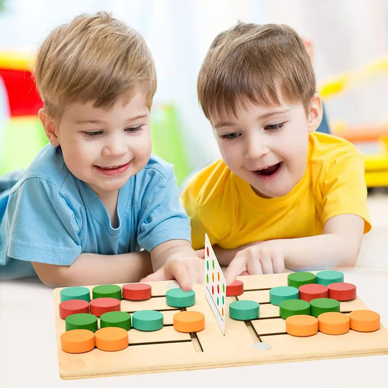 Toddlers Wooden Colorful Slide Matching Puzzle Board Game