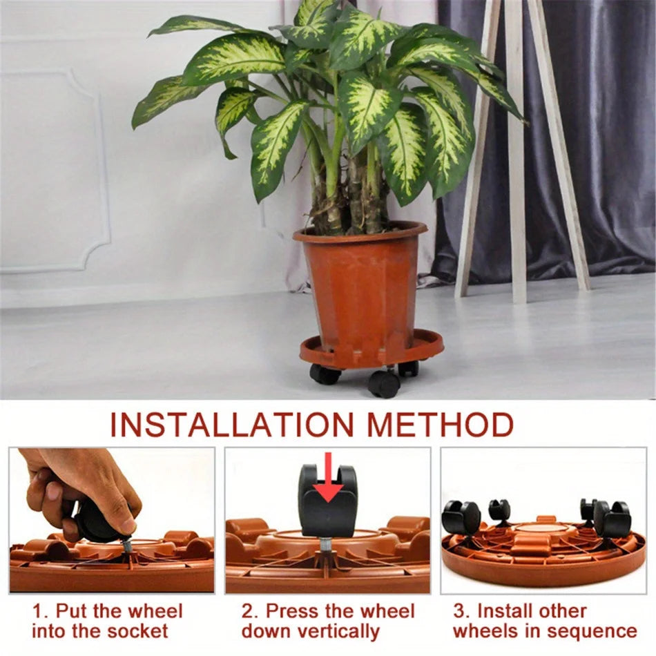 Heavy-Duty Indoor Or Outdoor Flower Pot Tray With Movable Universal Wheels
