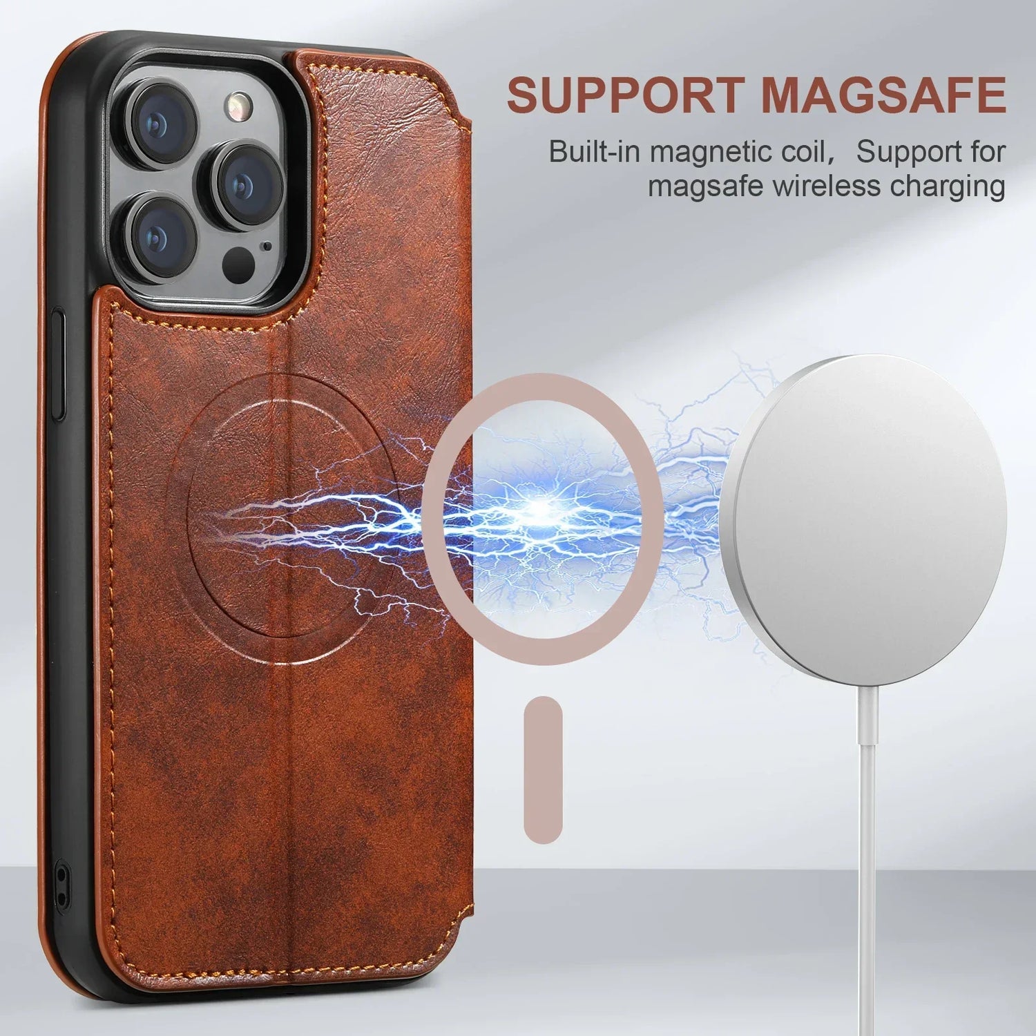 Wireless Charging  Magnetic Leather Wallet Phone Case For iPhone 16 12 13 14 15 Pro Max Plus
