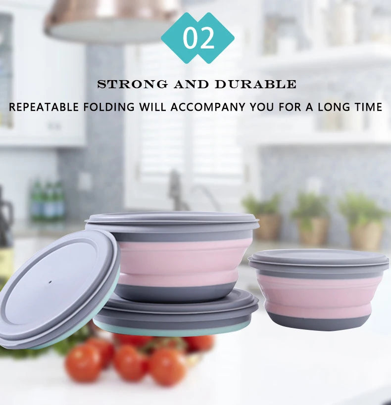 3 Pieces Silicone Folding Bowls with Lids