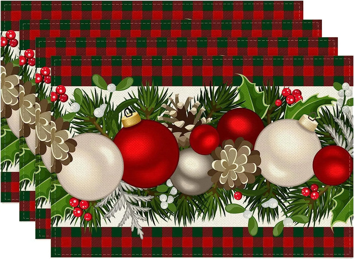 4PCS 30*45CM Linen Christmas Table Placemats