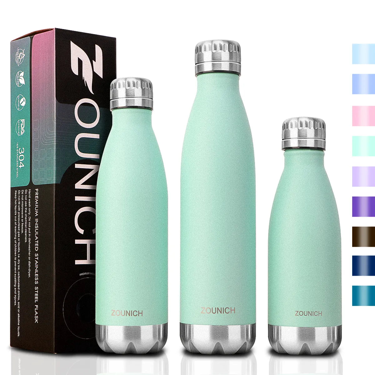 ZOUNICH Stainless Steel Double-Wall Insulated Vacuum Water Bottle.
