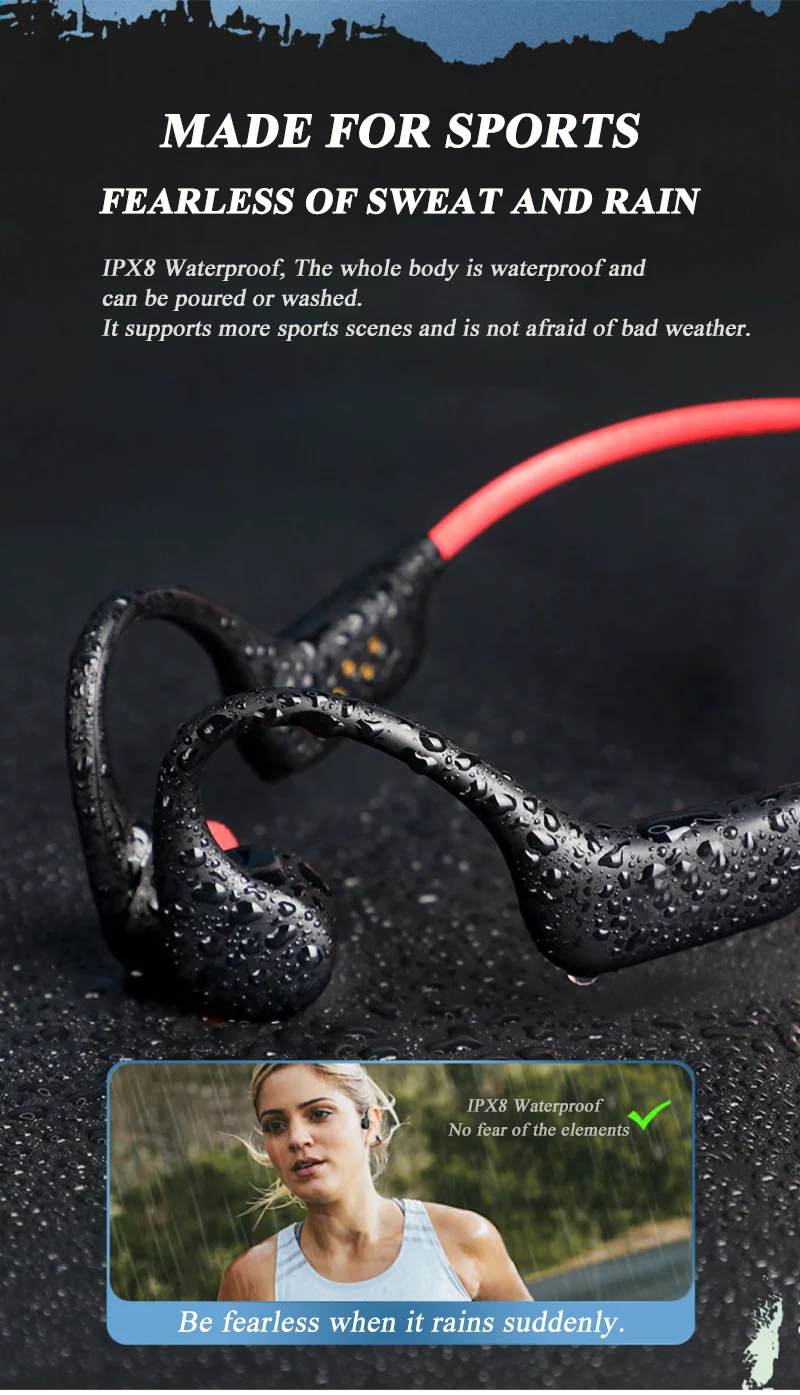 Bone Conduction  Bluetooth MP3-IPX8 Wireless Headset Waterproof For Swimming