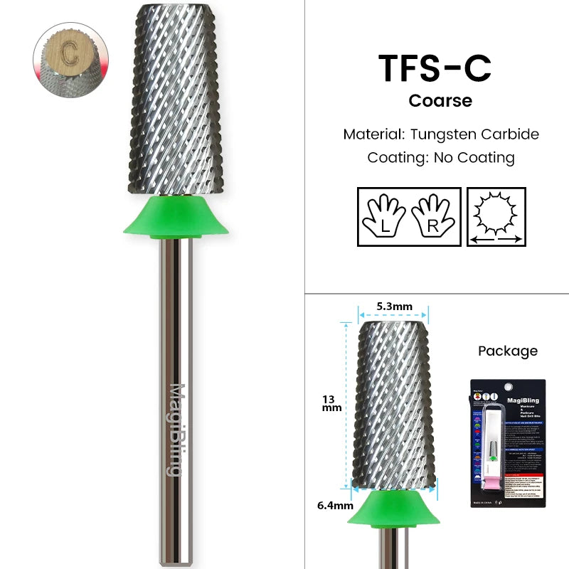 3/32" MagiBling Carbide Sharp 6.6mm Cross Cut Tapered Nails Bit For Acrylic Gel Remover
