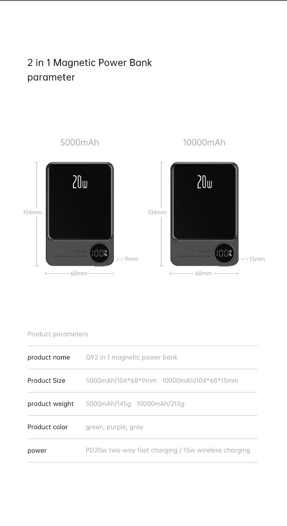 Wireless Power Bank Magnetic 10000mAh,Type C Fast Charger For iPhone 14 13 12 Xiaomi Samsung Magnetic safe Series