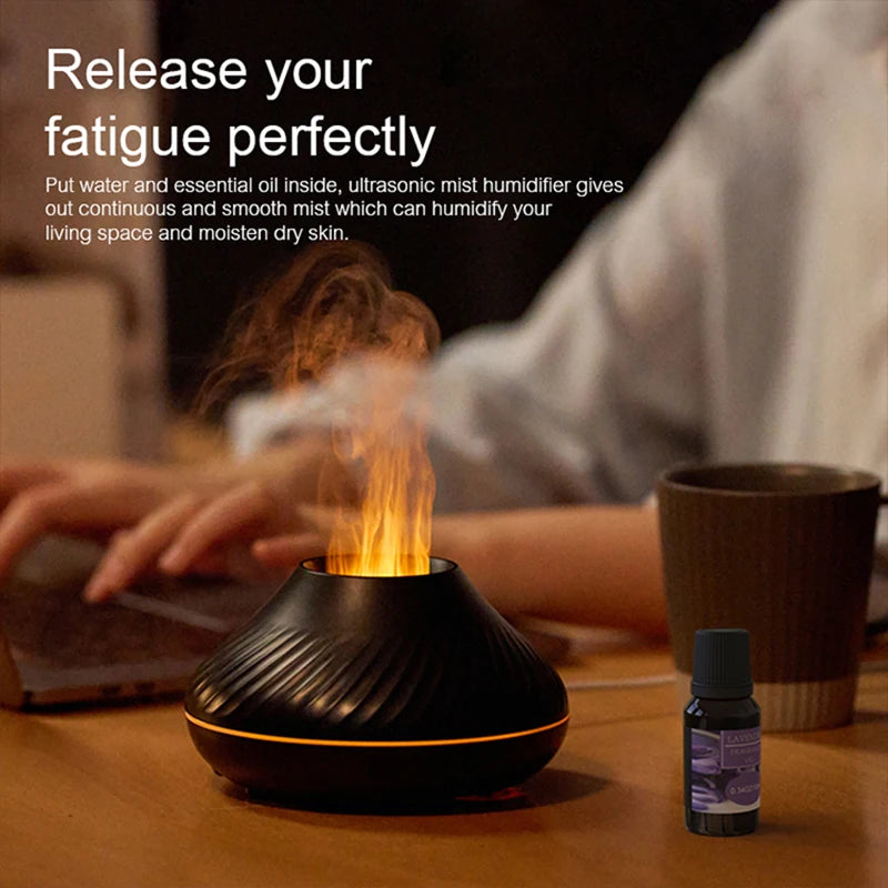 KINSCOTER USB Volcanic Aroma  Essential Oil Diffuser Air Humidifier with Color Flame Night Light