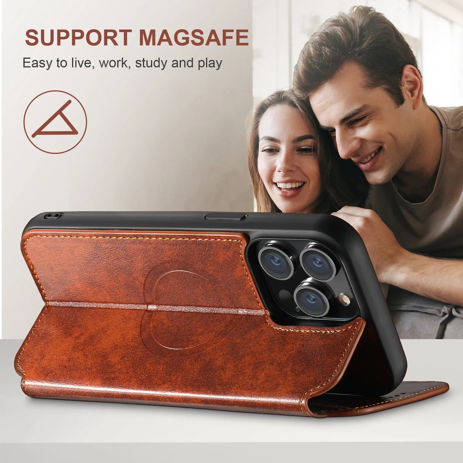 Wireless Charging  Magnetic Leather Wallet Phone Case For iPhone 16 12 13 14 15 Pro Max Plus