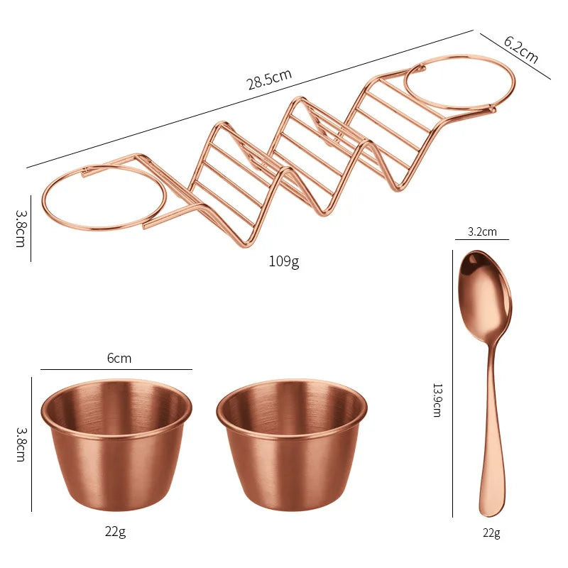 Stainless Steel Taco Holder Set With 2 Sauce Cup Holder