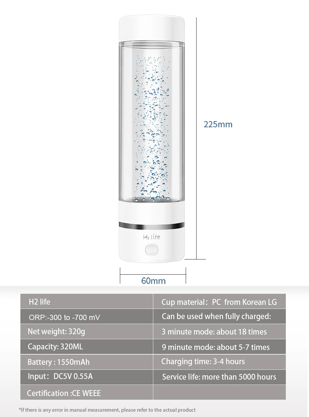 ALTHY H2Life Performance Molecular Hydrogen Water Generator Bottle DuPont SPE+PEM Dual Chamber lonizer + H2 Inhalation Device