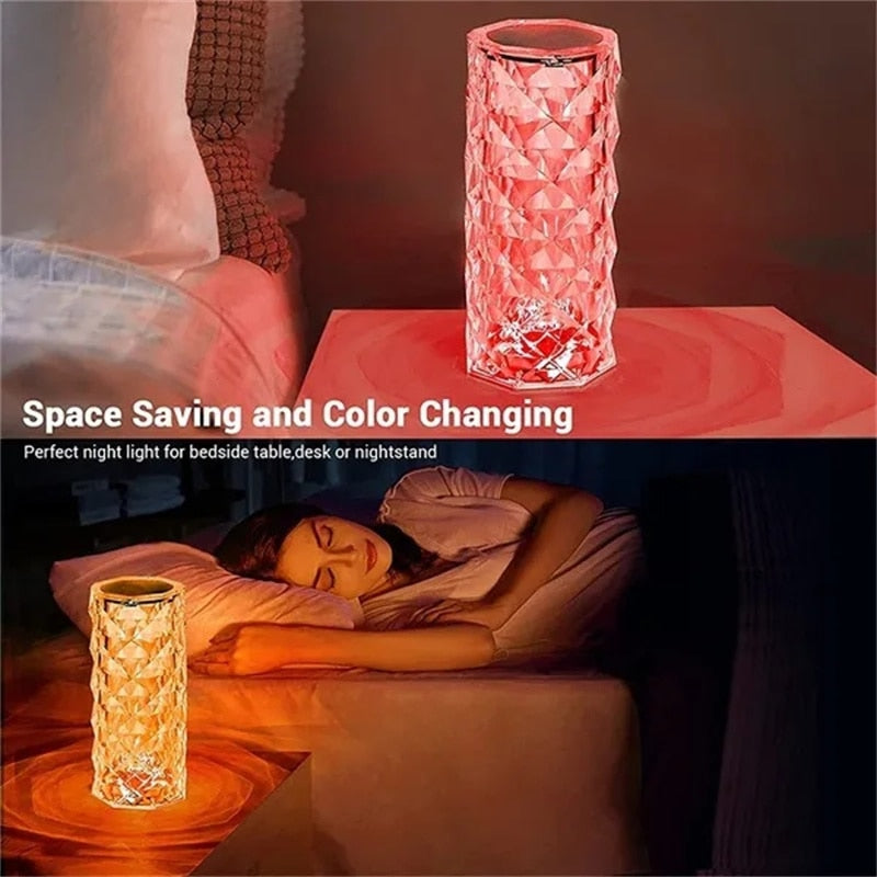LED Crystal remote touch USB table lamp.  Romantic diamond color night light.