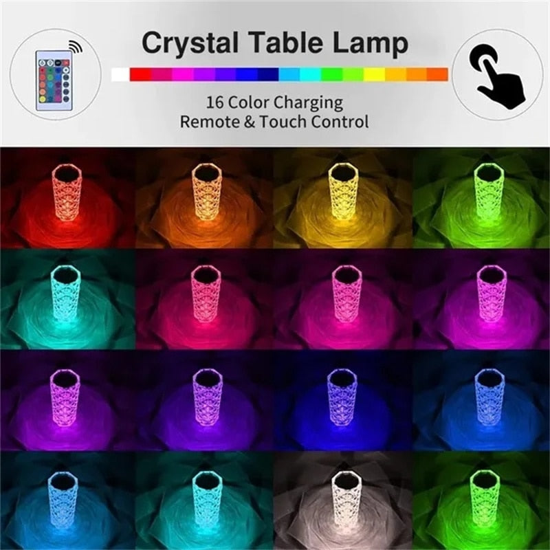 LED Crystal remote touch USB table lamp.  Romantic diamond color night light.