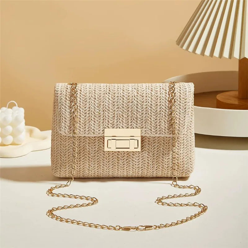 Women's Handwoven Crossbody Shoulder Bag With Lock Closure