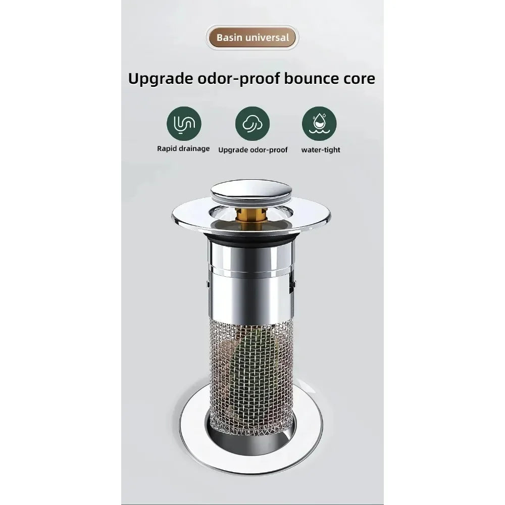 Universal Pop-up Chrome Drain Plug Sink Filter with Hair Catcher