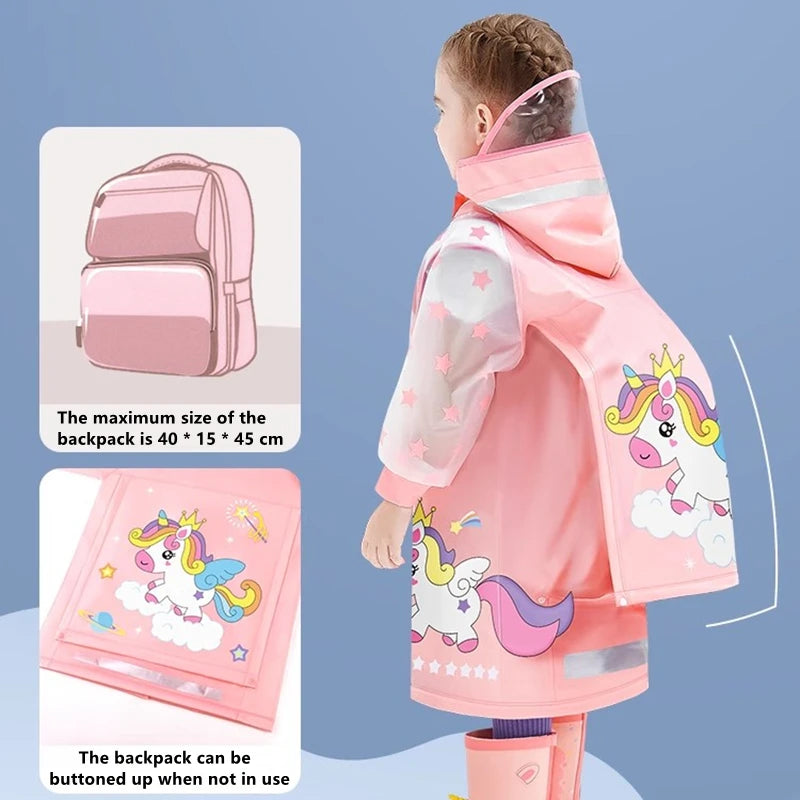 Children's Cartoon Raincoat With Backpack Space