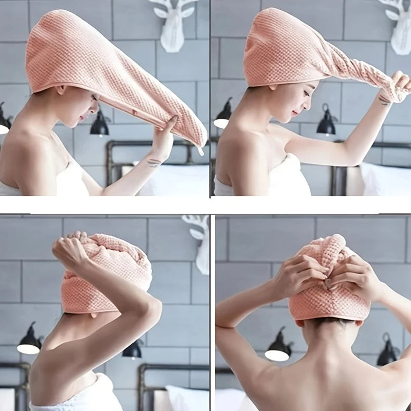 1PCS Microfiber Hair Towel With Button Fastener