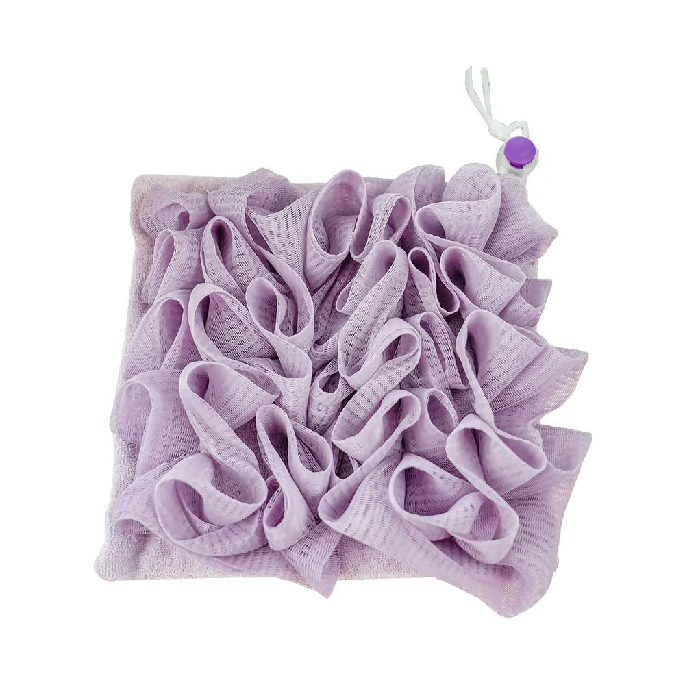 2-In-1 Bath Ball Towel Loofah With Drawstring Closure