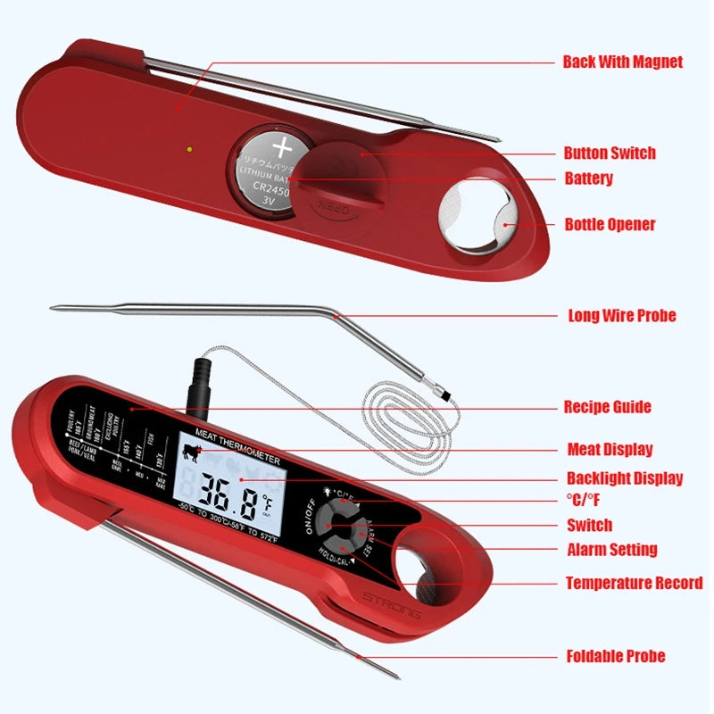 Digital Meat Thermometer With LCD Screen And Alarm Function