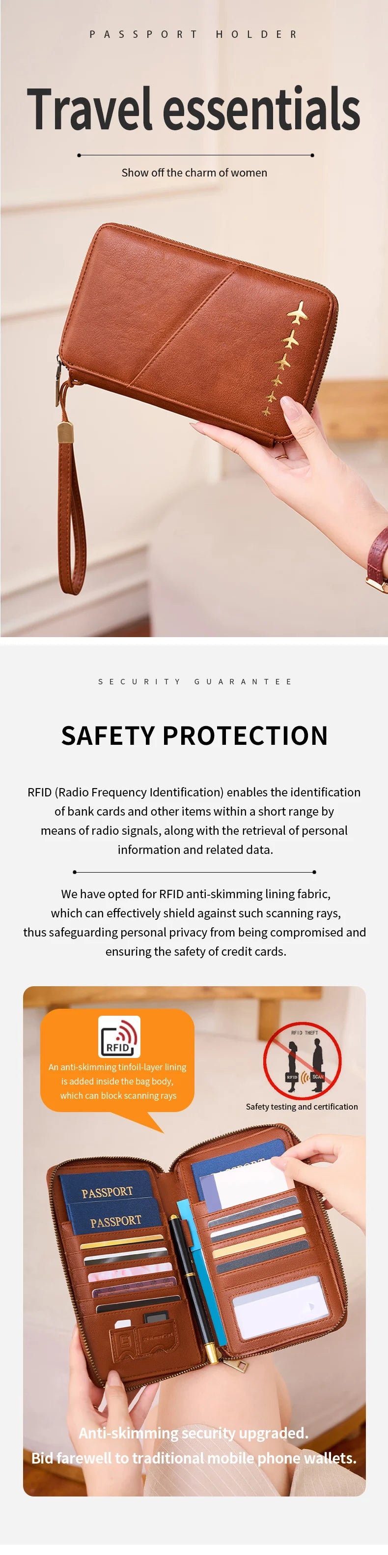 Women Or Men's RFID Multifunctional PU Leather Passport Wallet