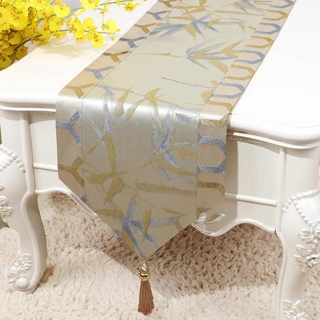 Rose Linen Table Runner With Tassels.