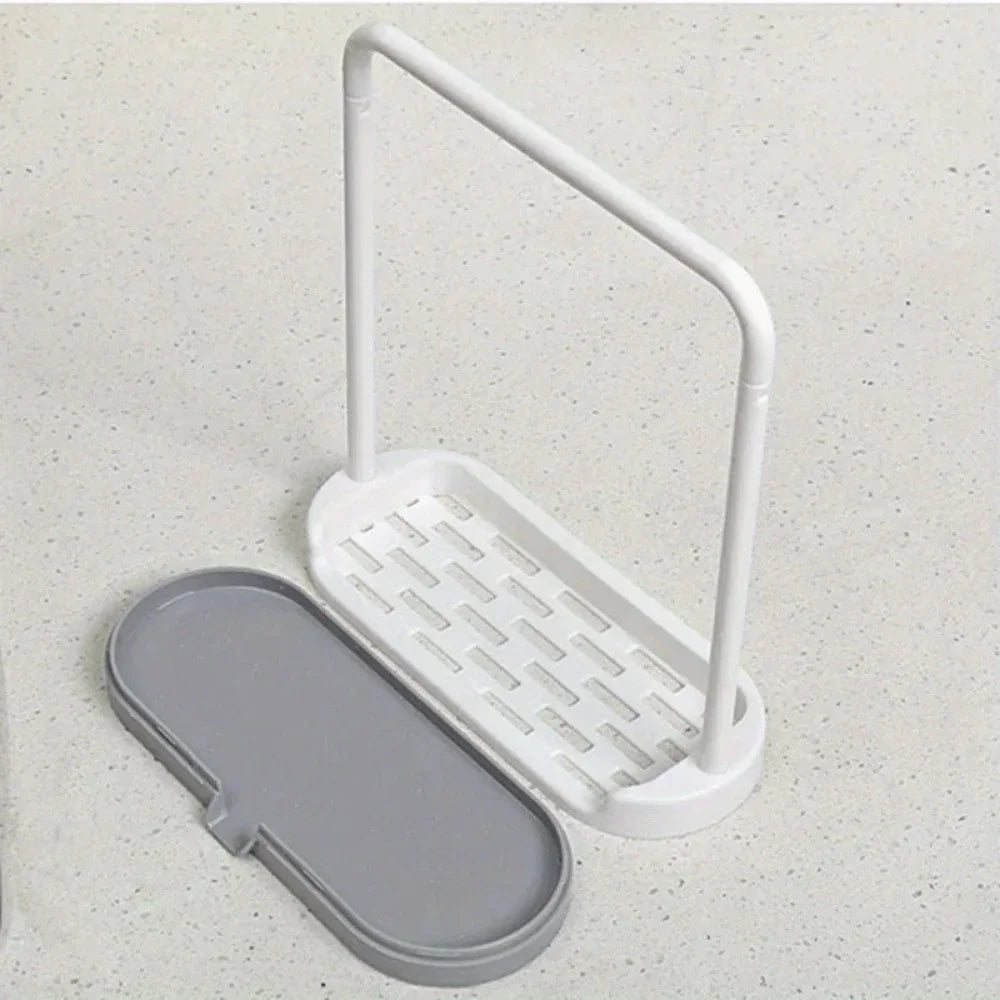 1PC Plastic Kitchen Towel Storage Rack With Sponge Drain Shelf