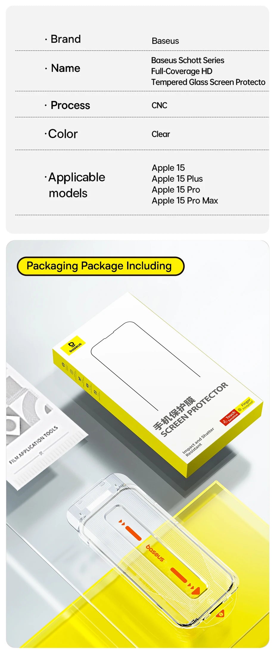 Baseus 0.4mm Corning Tempered Glass Screen Protector For iPhone 16 15 14 13 Pro Max