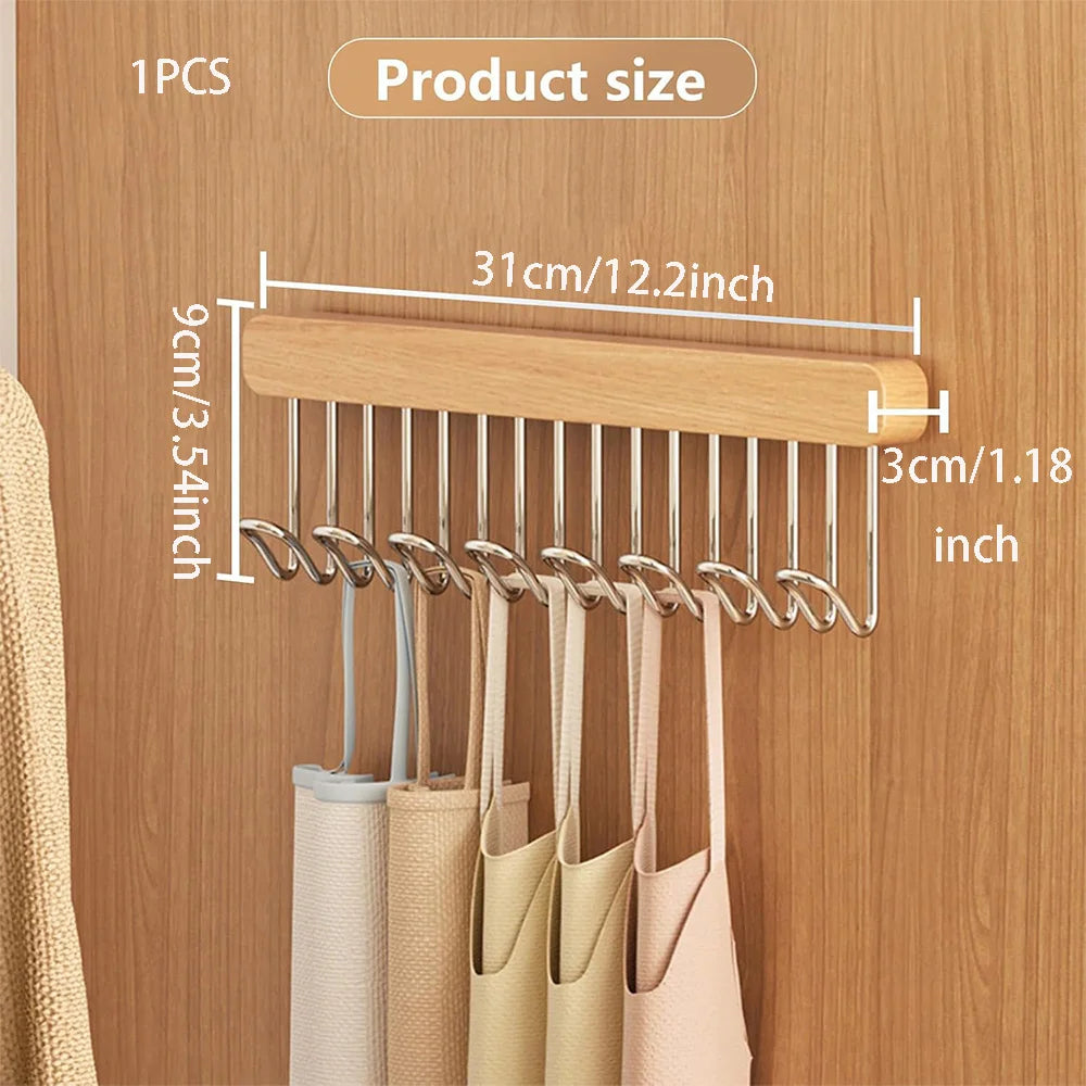 Wooden Wall-mounted Multi-function Storage Rack with 8 Hooks With Slider