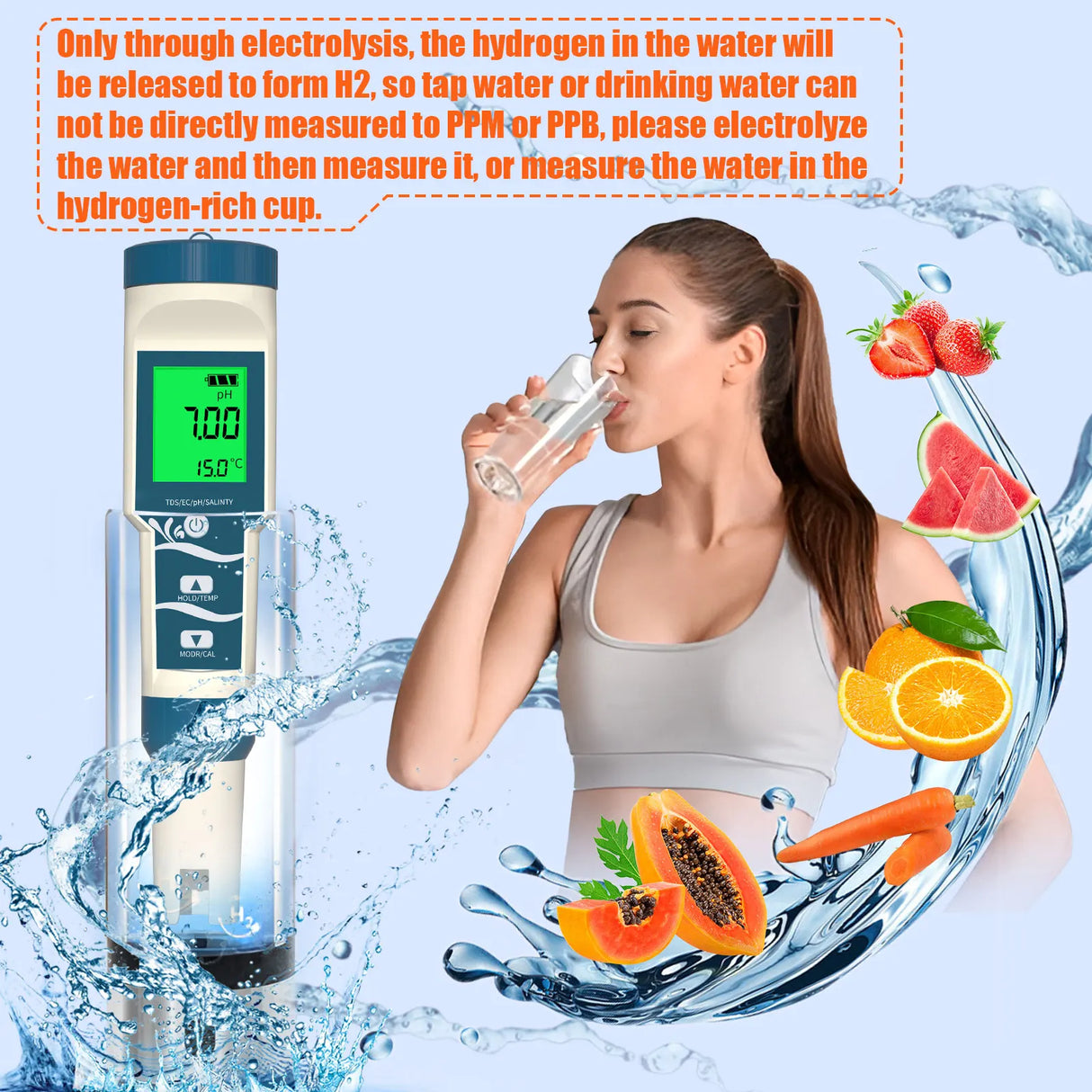 Yieryi Digital Hydrogen Water Tester PH/ORP/Temp/H2 Water ppb ppm Meter with ATC 0.01 Resolution