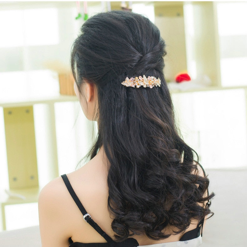 Elegant Imitation Pearl with rhinestones metal hair clip.