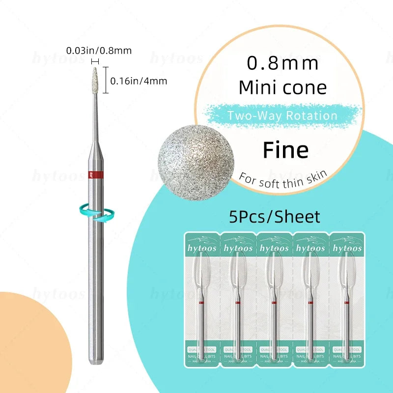 HYTOOS 5Pcs/Set Diamond Nail Drill Bits To Clean Cuticles And Nails