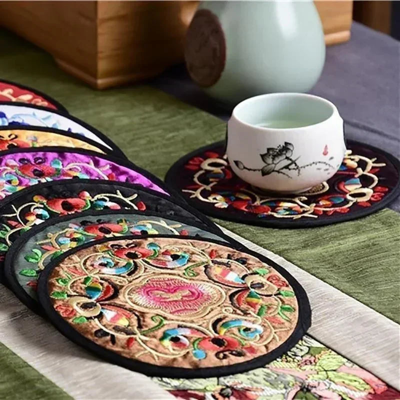 4PCS/set Embroidery Cloth Protective Coaster Mats