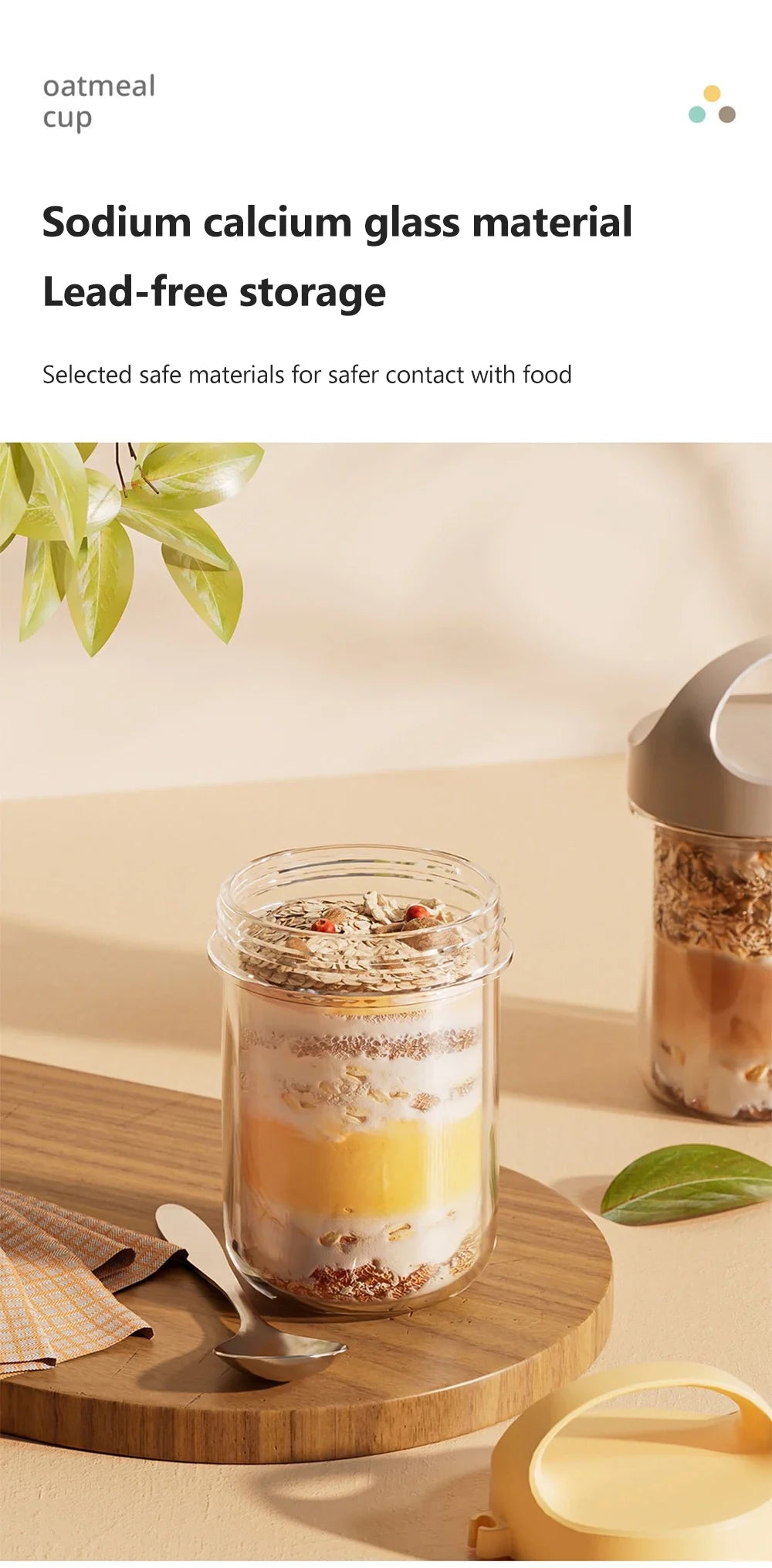 430ML Glass Cup With Lid And Spoon Great For Breakfast Oats Or Salad Cups