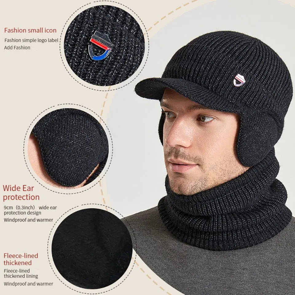 Men Or Women's Knitted Neck Scarf And Hat With Extra Ear Protection