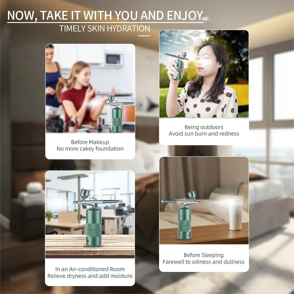 Blue Portable Airbrush Kit With Compressor Oxygen Injector Spray Gun For Nail, Makeup OR Cake Painting