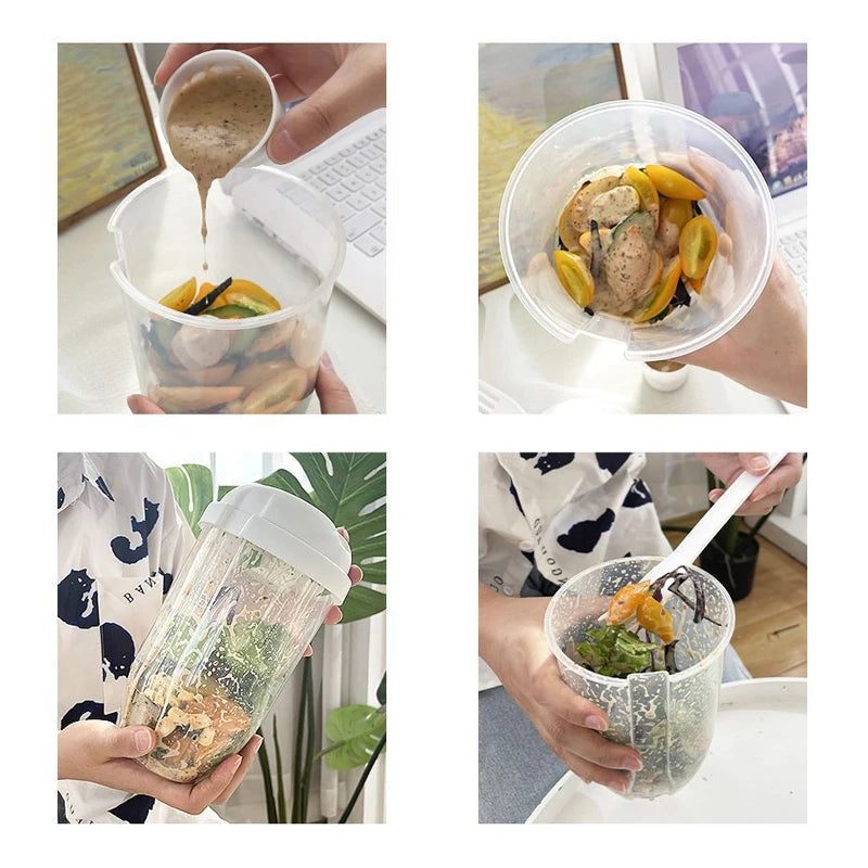 1pc White Or Green Portable Bottle Salad Container With Fork