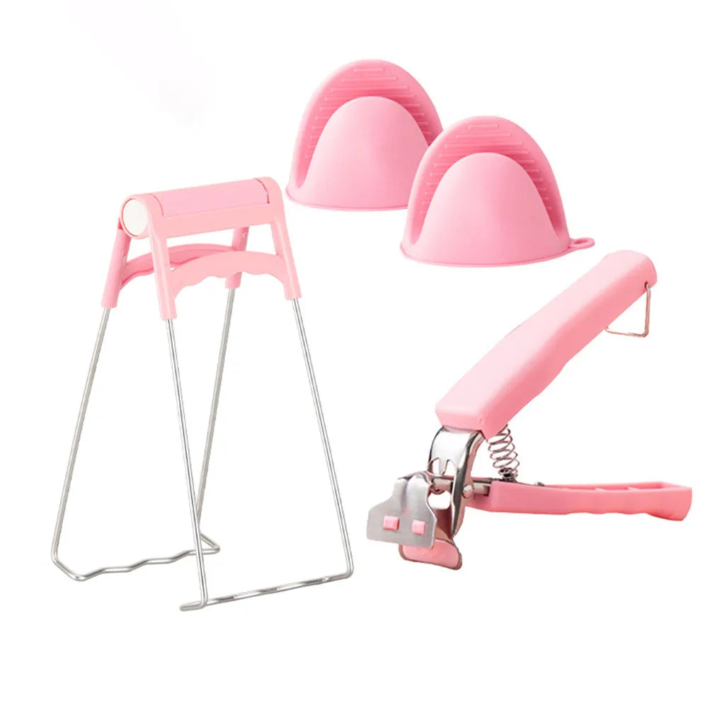 4 PCS Stainless Steel Hot Plate Gripper Set With Silicone Pinch Grips Oven Mitts