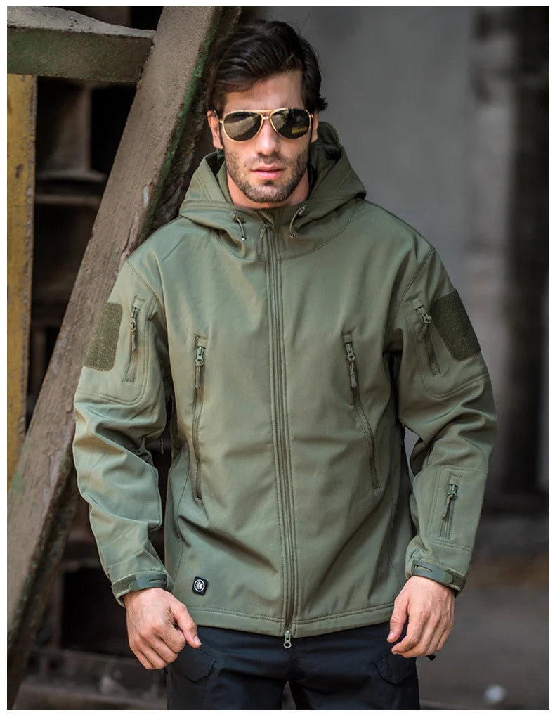 Men's Tactical Windproof/Waterproof Soft Shell Hooded Jacket
