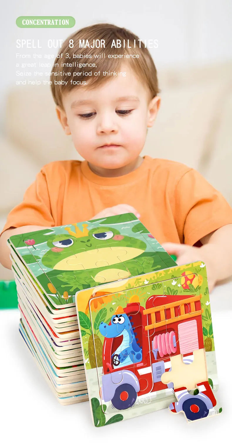 11x11cm Wooden 3d Cartoon Puzzle