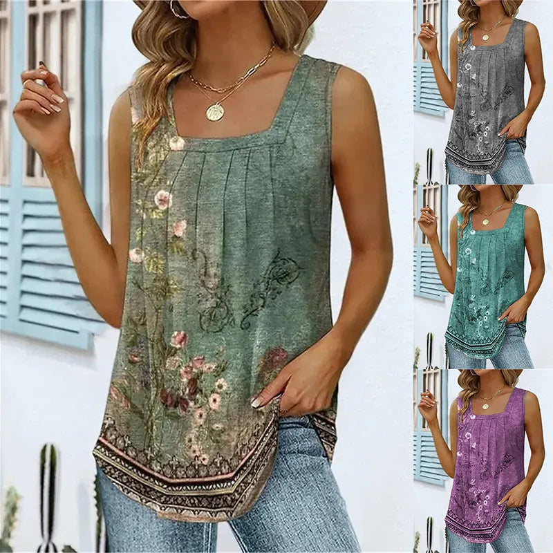 Women's Sleeveless, Pleated Casual Tops. Size S-5XL.