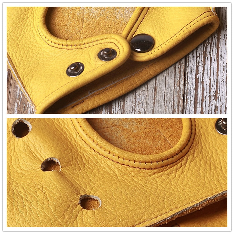 Leather Fingerless Gloves for Men And Women. Genuine Cowhide for Workout Fitness, Driving or Riding.