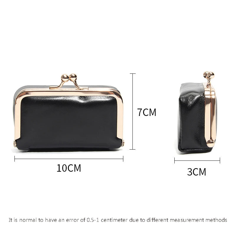 Compact Genuine Leather Kiss-Lock Mini Accessorie Pouch