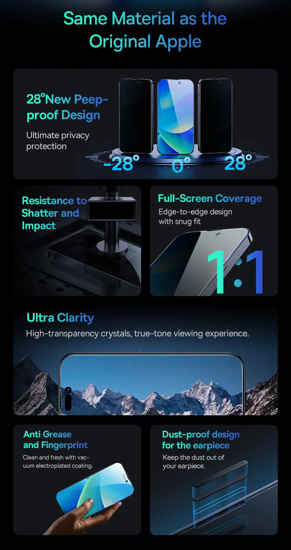 Baseus 0.4mm Corning Tempered Glass Screen Protector For iPhone 16 15 14 13 Pro Max