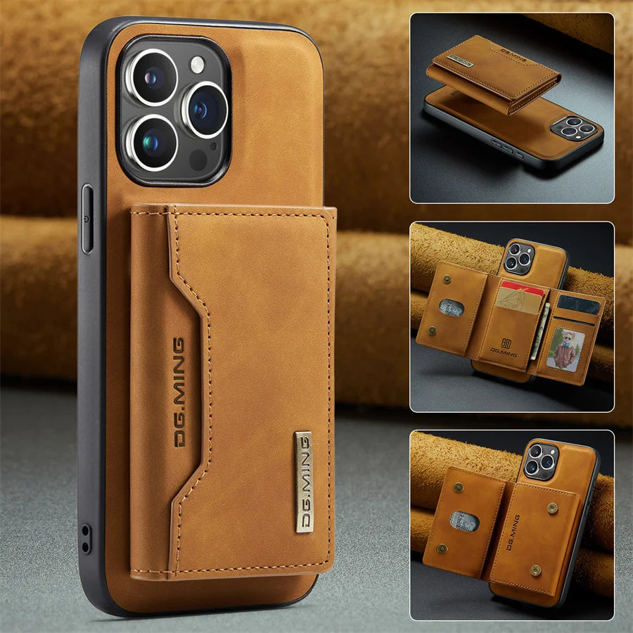 Magnetic Leather Wallet Case for iPhone 15 14 Plus 11 12 13 16 Pro