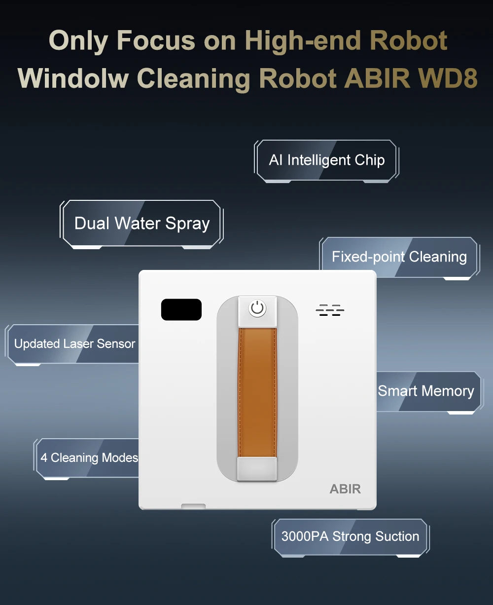 ABIR WD8 Wet Or Dry Robot Window Vacuum Cleaner ,Laser Sensor By App & Remote Control