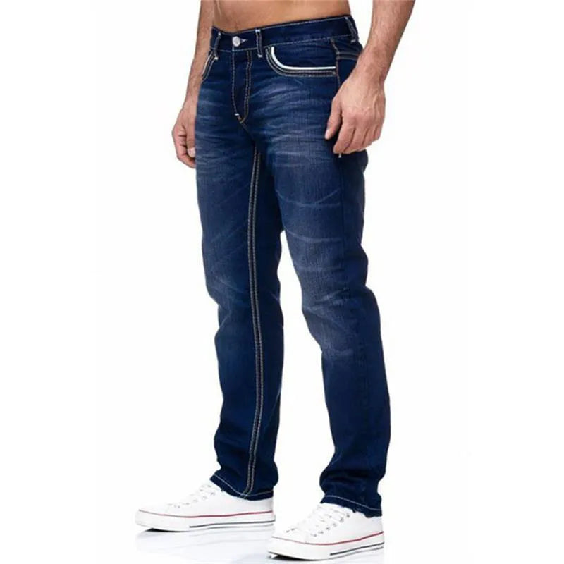 Men Stretch Denim Straight Leg Jeans With Pockets.