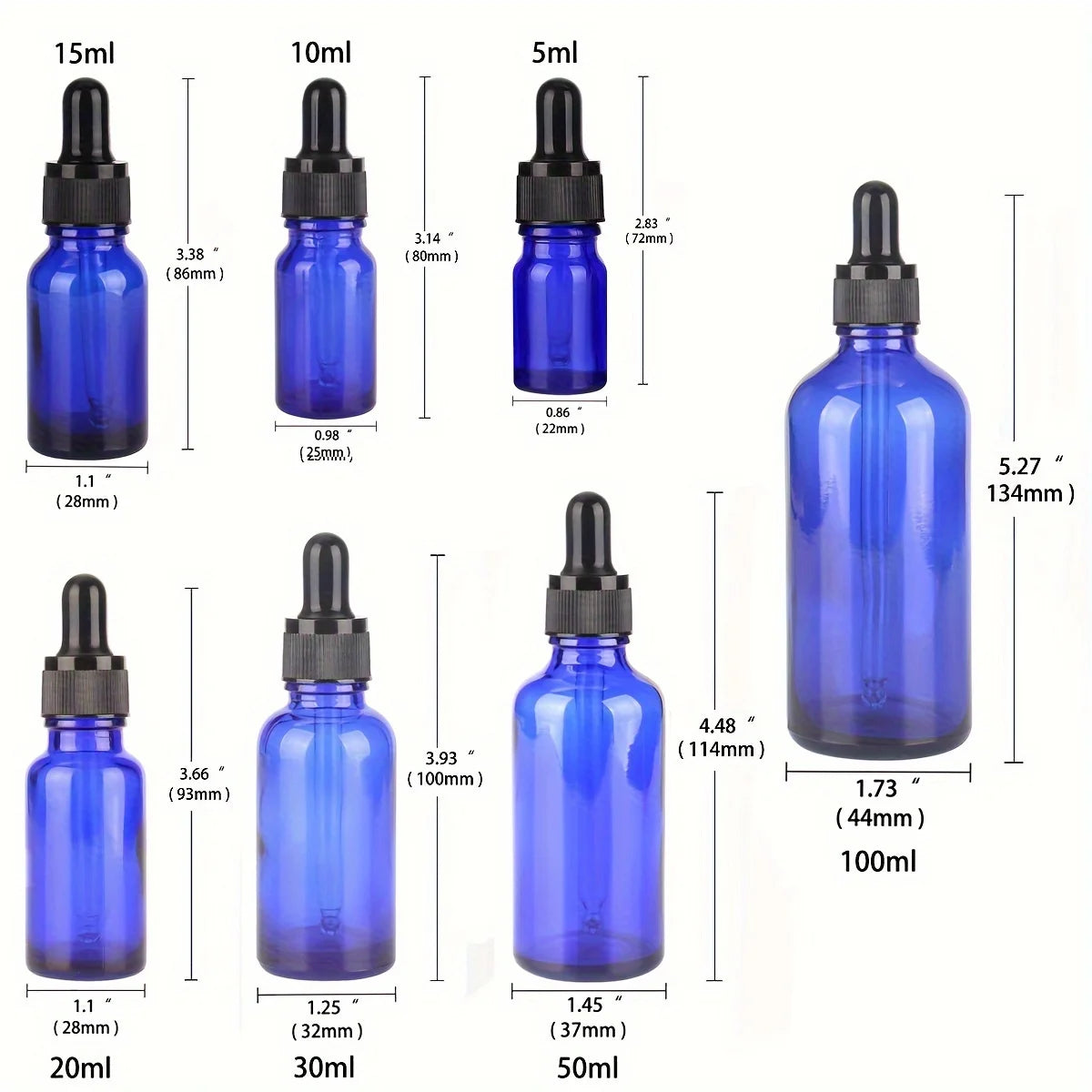3 Pieces/lot 5ml 10ml 15ml 20ml 30ml 50ml 100ml Blue Glass Dropper Bottle with Glass Pipette for Cosmetic, Perfume Or Essential Oils